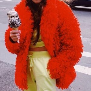 Women's Red Faux Fur Jacket